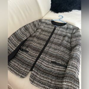 Lafayette 148 New York Black and White Textured Zip Blazer/Jacket